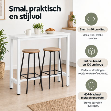 Praktische toepassing en keuzehulp voor smalle bartafel