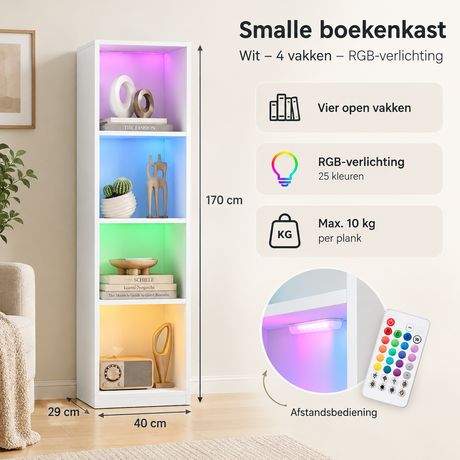 Afmetingen en productspecificaties van smalle boekenkast