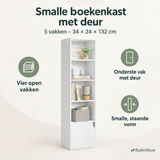 Overzicht van smalle boekenkast met deur met de belangrijkste productvoordelen