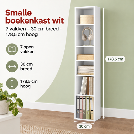Afmetingen en productspecificaties van smalle boekenkast wit