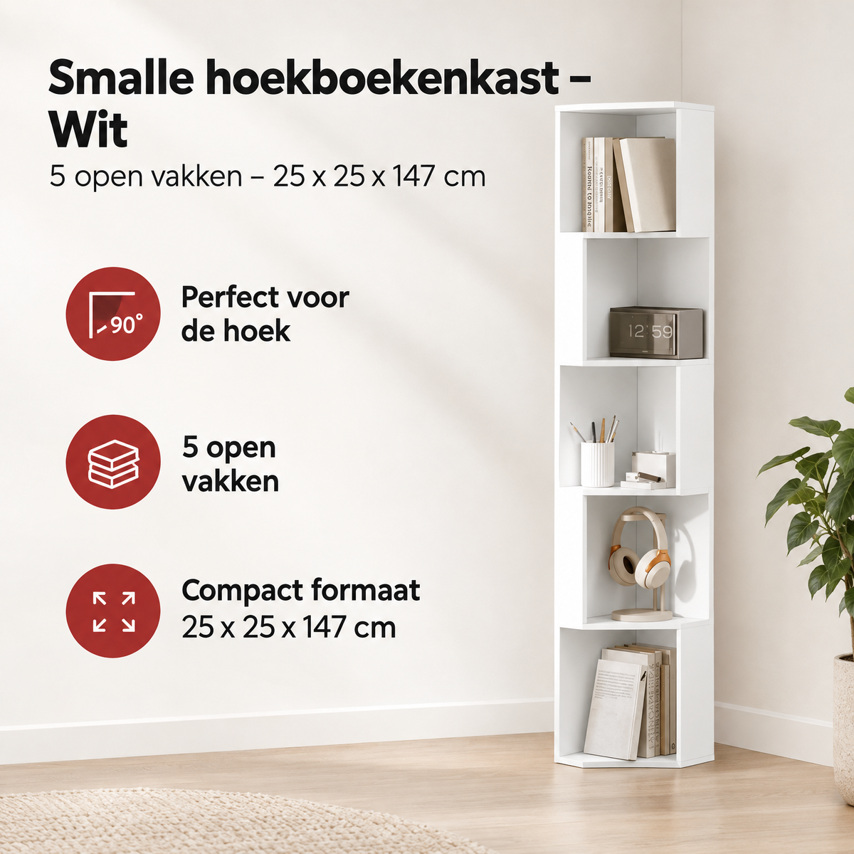 Belangrijkste voordelen en eigenschappen van smalle hoekboekenkast