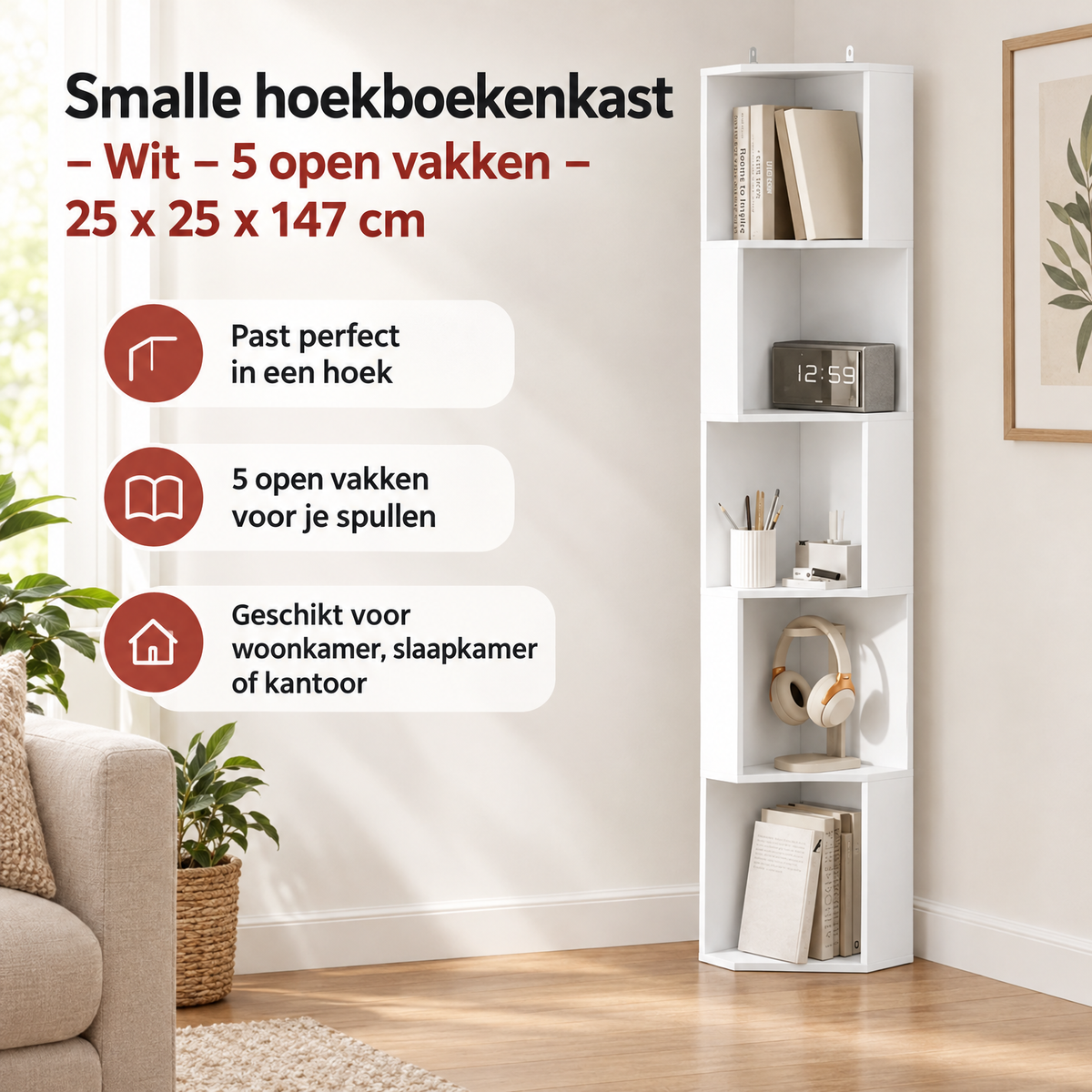 Praktische toepassing en keuzehulp voor smalle hoekboekenkast