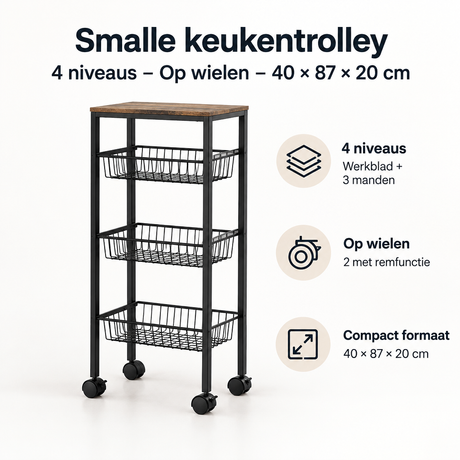 Belangrijkste voordelen en eigenschappen van smalle keukentrolley