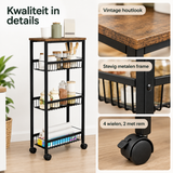 Detail van materiaal en afwerking van smalle keukentrolley