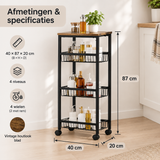 Afmetingen en productspecificaties van smalle keukentrolley