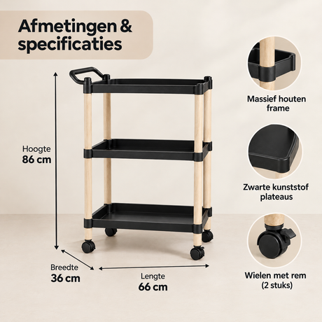 Afmetingen en productspecificaties van smalle keukentrolley