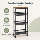 Overzicht van smalle keukentrolley met de belangrijkste productvoordelen