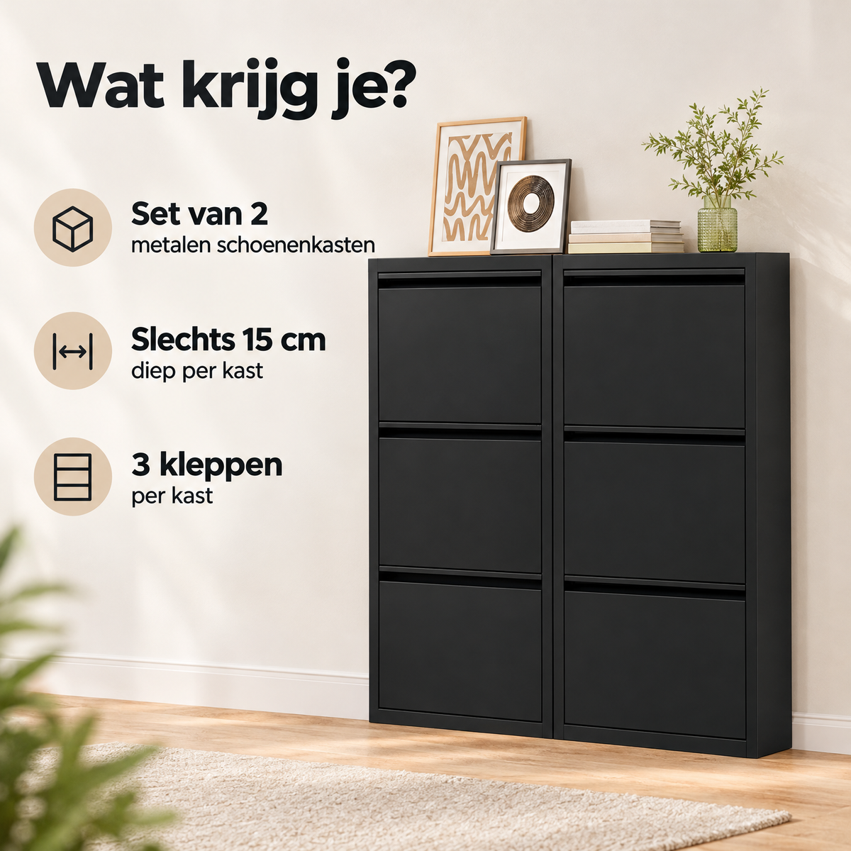Praktische toepassing en keuzehulp voor smalle metalen schoenenkast