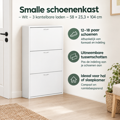 Praktische toepassing en keuzehulp voor smalle schoenenkast