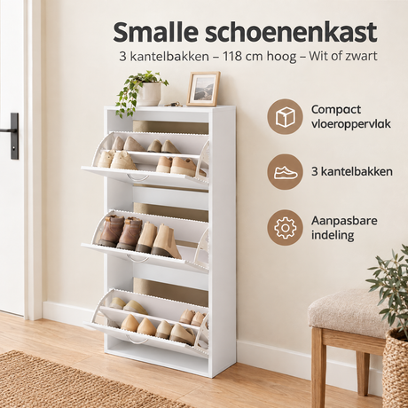 Praktische toepassing en keuzehulp voor smalle schoenenkast