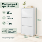 Afmetingen en productspecificaties van smalle schoenenkast