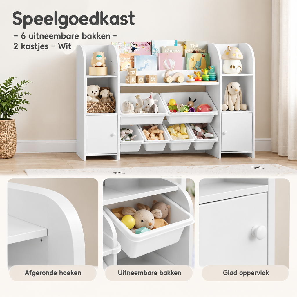 Detail van materiaal en afwerking van speelgoedkast