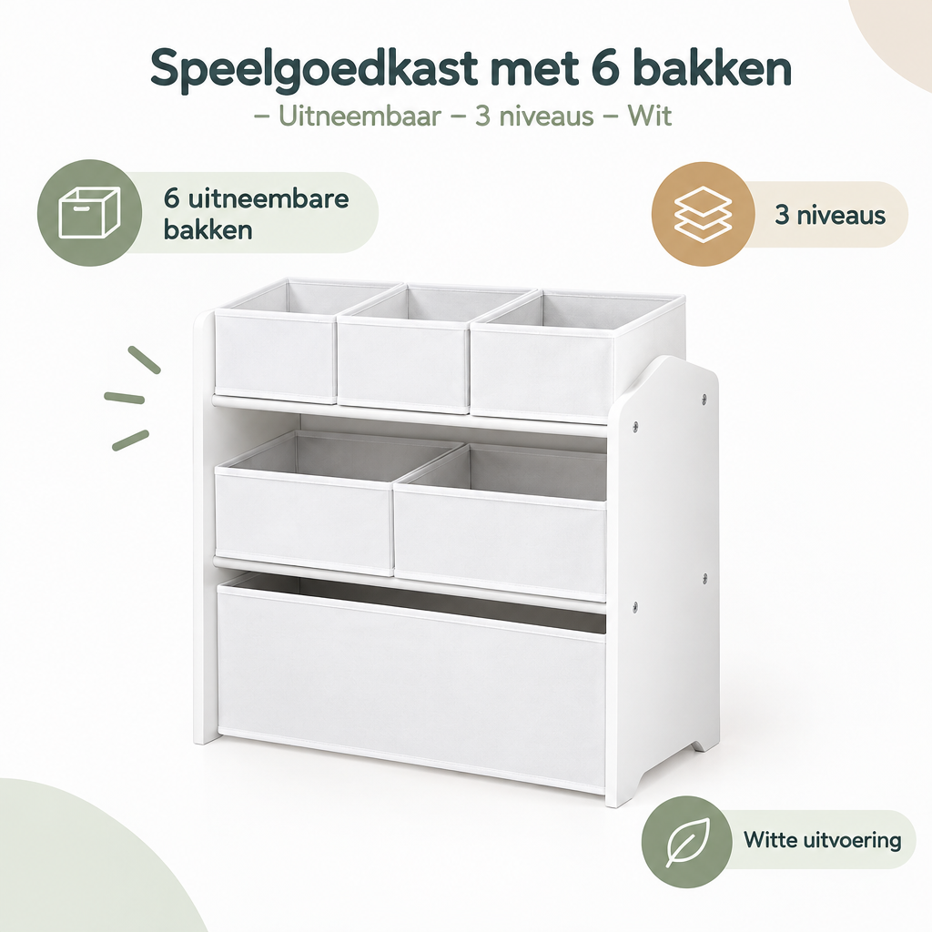 Belangrijkste voordelen en eigenschappen van speelgoedkast met 6 bakken