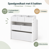 Belangrijkste voordelen en eigenschappen van speelgoedkast met 6 bakken