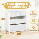 Afmetingen en productspecificaties van speelgoedkast met 6 bakken