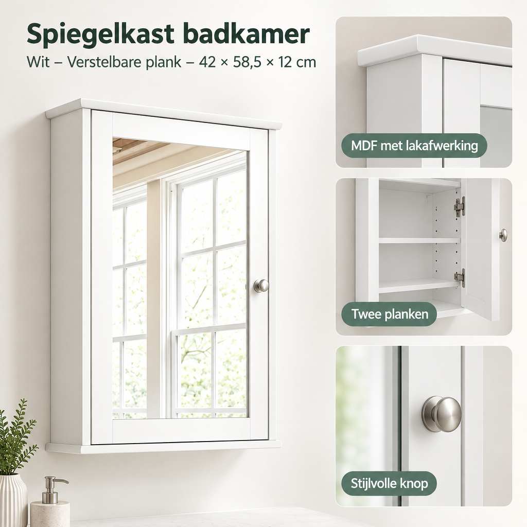 Detail van materiaal en afwerking van spiegelkast badkamer