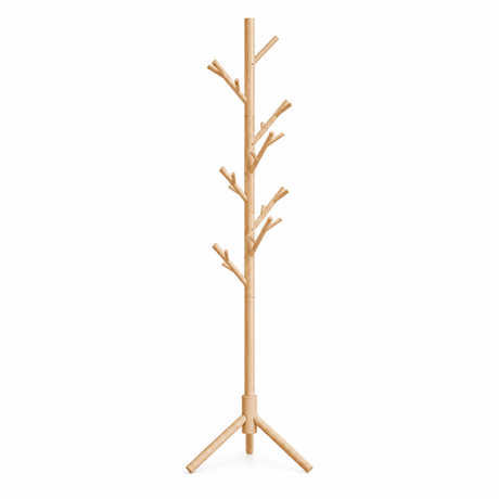 Massieve houten staande kapstok met 13 haken en 3 hoogtes, ideaal voor de gang of entree.