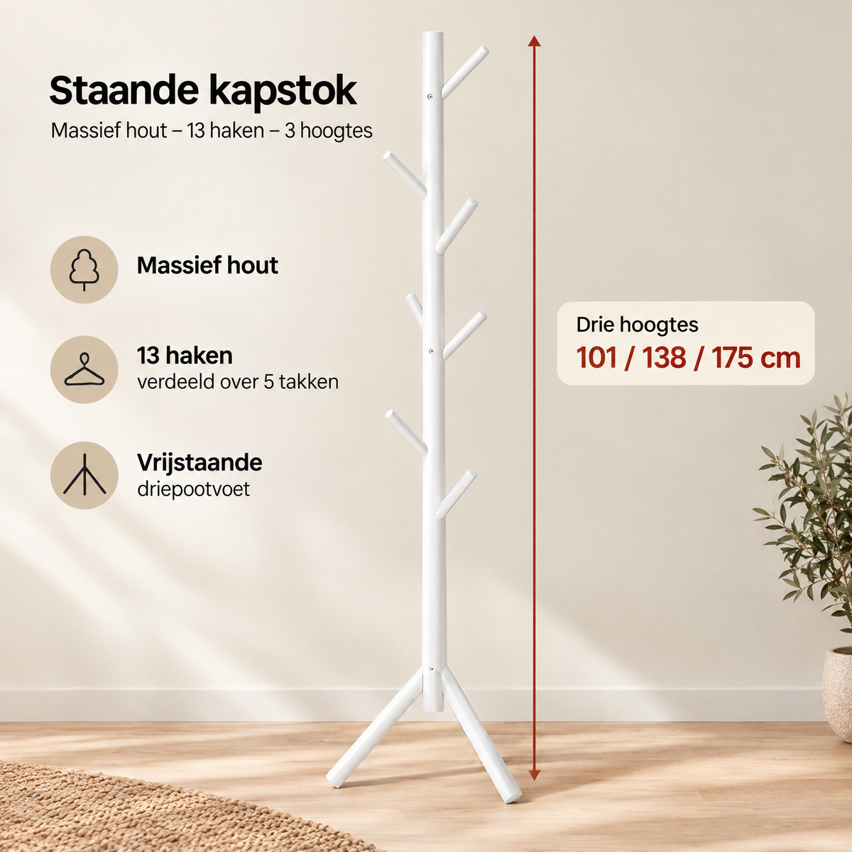 Afmetingen en productspecificaties van staande kapstok