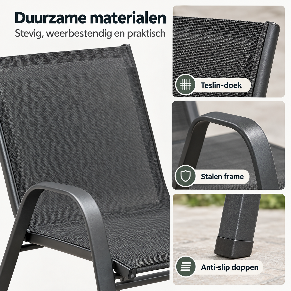 Stapelbare tuinstoelen van BukkitBow met hoge rugleuning en armleuningen, geschikt voor buiten, set van 2 of 4.