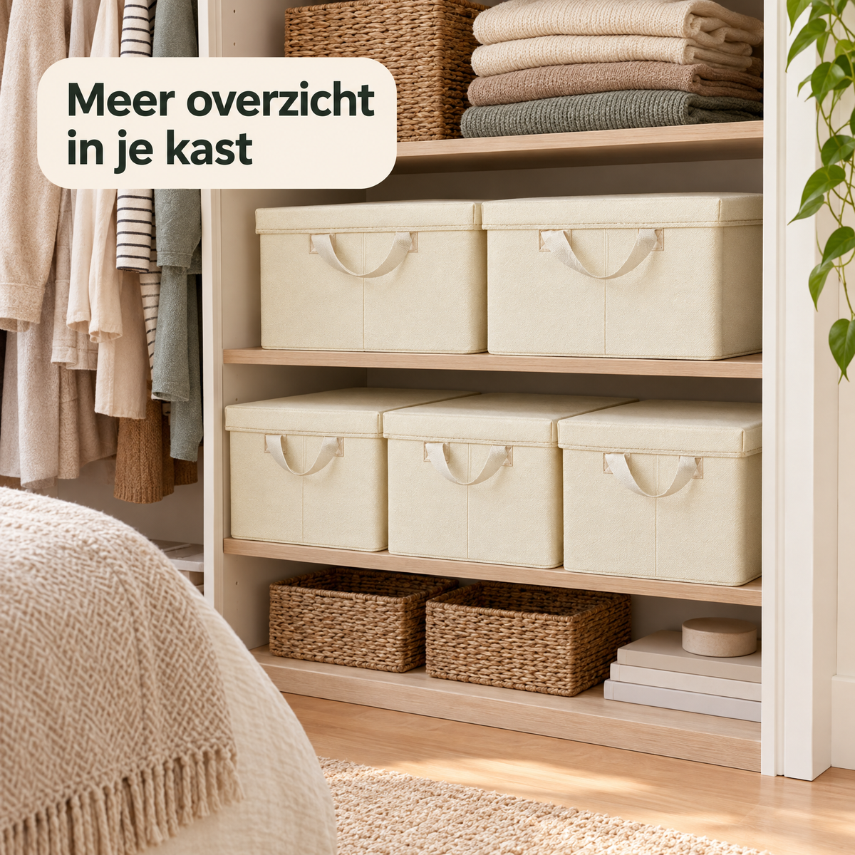 stoffen opbergboxen met deksel in gebruik in een passende praktijksituatie