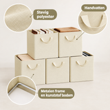 Set van 3 of 5 opvouwbare stoffen opbergdozen met handvatten van BukkitBow, geschikt voor organisatie en opbergen.
