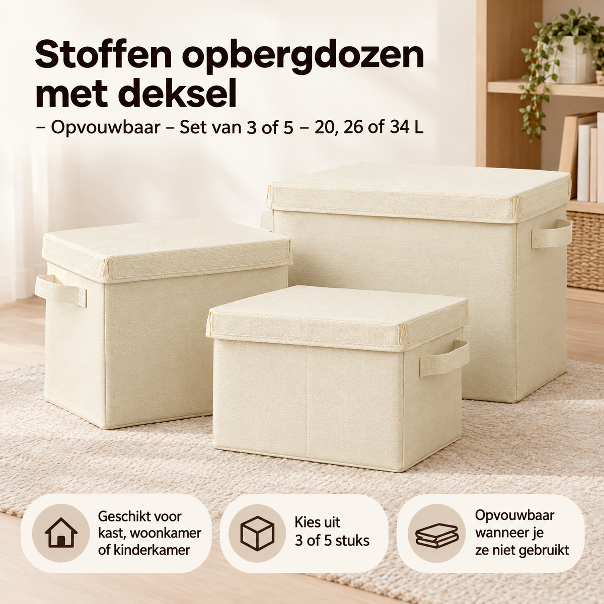 Praktische toepassing en keuzehulp voor stoffen opbergdozen met deksel