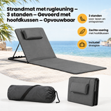 BukkitBow strandmat met rugleuning in drie standen, gevoerd met hoofdkussen, opvouwbaar en comfortabel voor op het strand