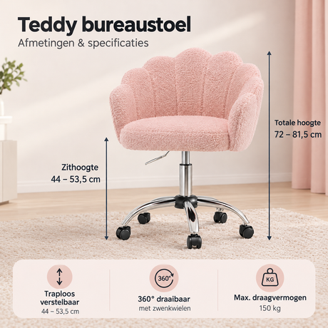 Afmetingen en productspecificaties van teddy bureaustoel