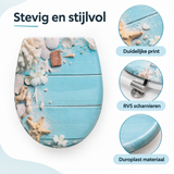 Detail van materiaal en afwerking van toiletbril met print