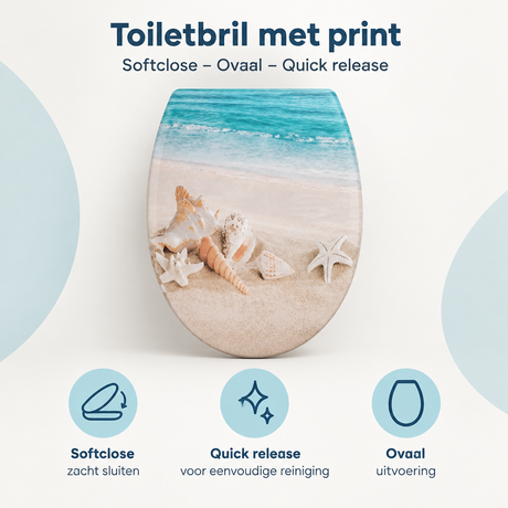 Overzicht van toiletbril met print met de belangrijkste productvoordelen