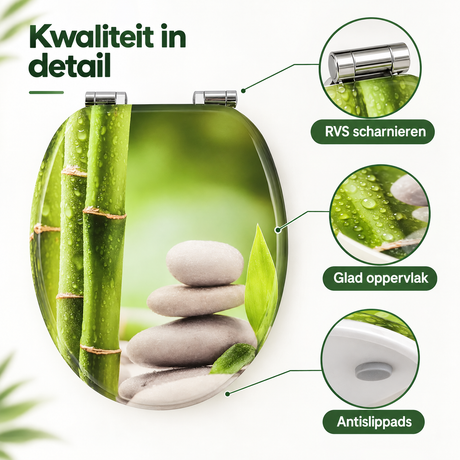 Detail van materiaal en afwerking van toiletbril met softclose