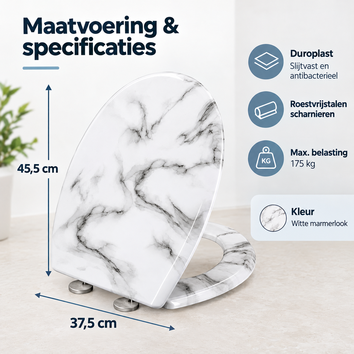 Afmetingen en productspecificaties van toiletbril met softclose