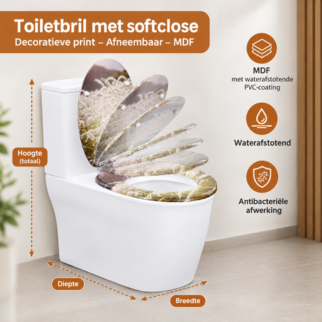 Afmetingen en productspecificaties van toiletbril met softclose
