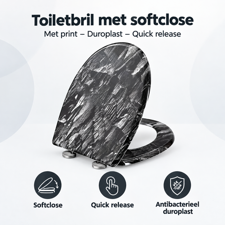 Overzicht van toiletbril met softclose met de belangrijkste productvoordelen