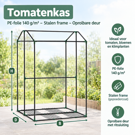 Afmetingen en productspecificaties van tomatenkas
