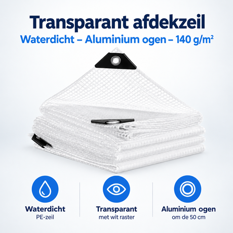 Overzicht van transparant afdekzeil met de belangrijkste productvoordelen