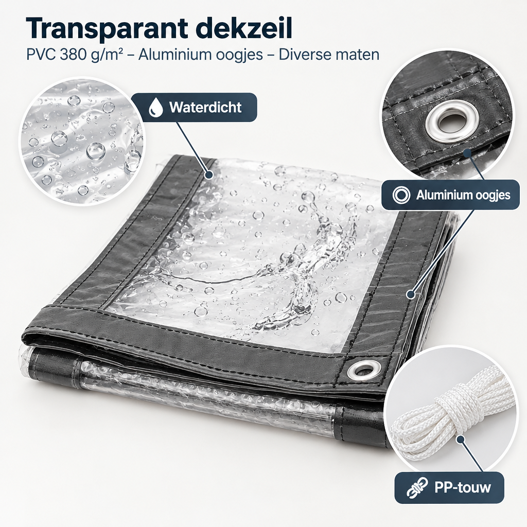 Detail van materiaal en afwerking van transparant dekzeil