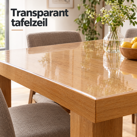 Transparant BukkitBow tafelzeil van 2 mm PVC, kristalhelder, geschikt voor eettafels, in diverse maten, geschikt voor bescherming en decoratie.