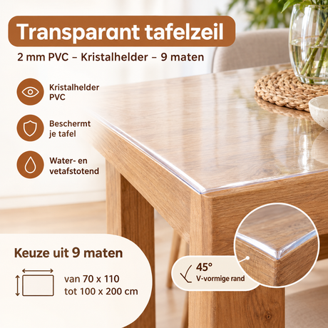Transparant tafelzeil van 2 mm PVC van BukkitBow, kristalhelder, in verschillende maten, geschikt voor bescherming en decoratie.