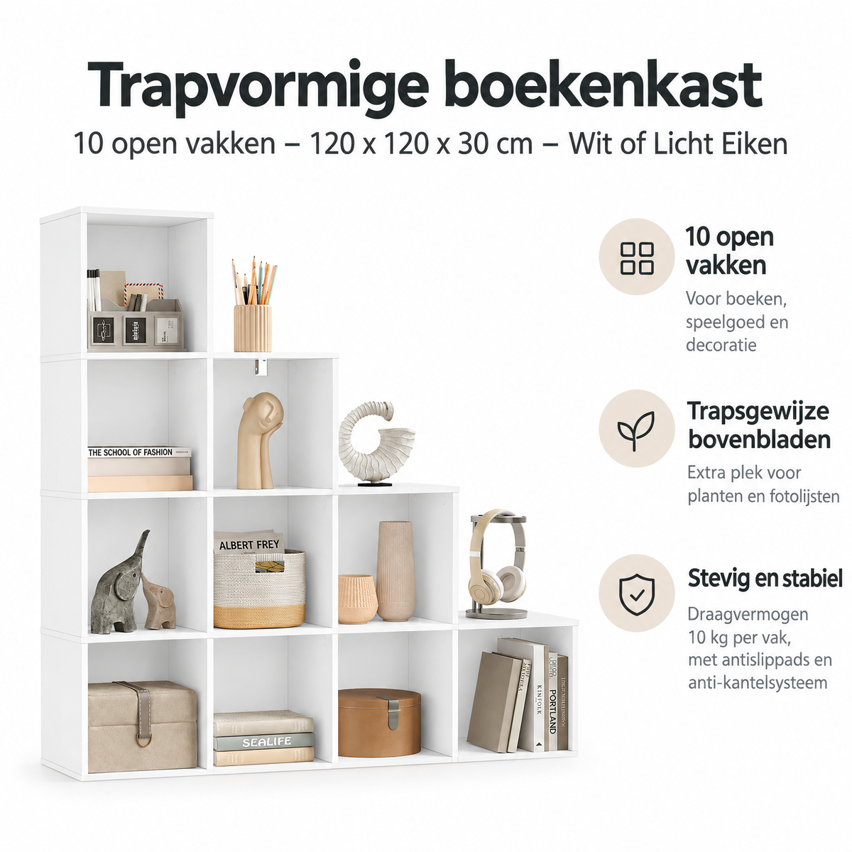 Belangrijkste voordelen en eigenschappen van trapvormige boekenkast