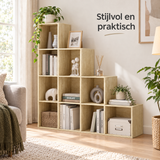 trapvormige boekenkast in gebruik in een passende praktijksituatie