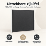 Uittrekbare zijluifel van BukkitBow, 160 of 180 cm hoog, crème of antraciet, polyester, voor schaduw en bescherming.
