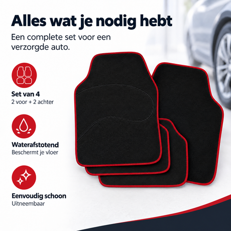 Set van 4 universele autobekleding automatten van tapijt en PP-stof, waterafstotend, geschikt voor verschillende voertuigen.