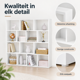 Detail van materiaal en afwerking van vakkenkast 14 vakken