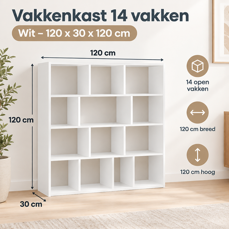 Afmetingen en productspecificaties van vakkenkast 14 vakken