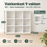 Afmetingen en productspecificaties van vakkenkast 9 vakken
