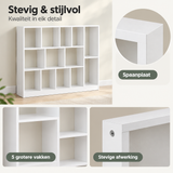 Detail van materiaal en afwerking van vakkenkast