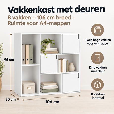 Afmetingen en productspecificaties van vakkenkast met deuren