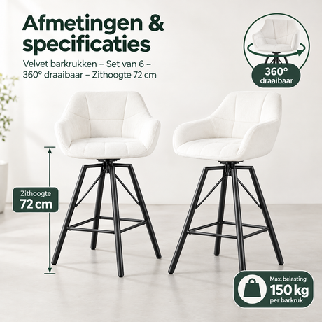 Afmetingen en productspecificaties van velvet barkrukken