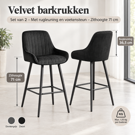 Afmetingen en productspecificaties van velvet barkrukken